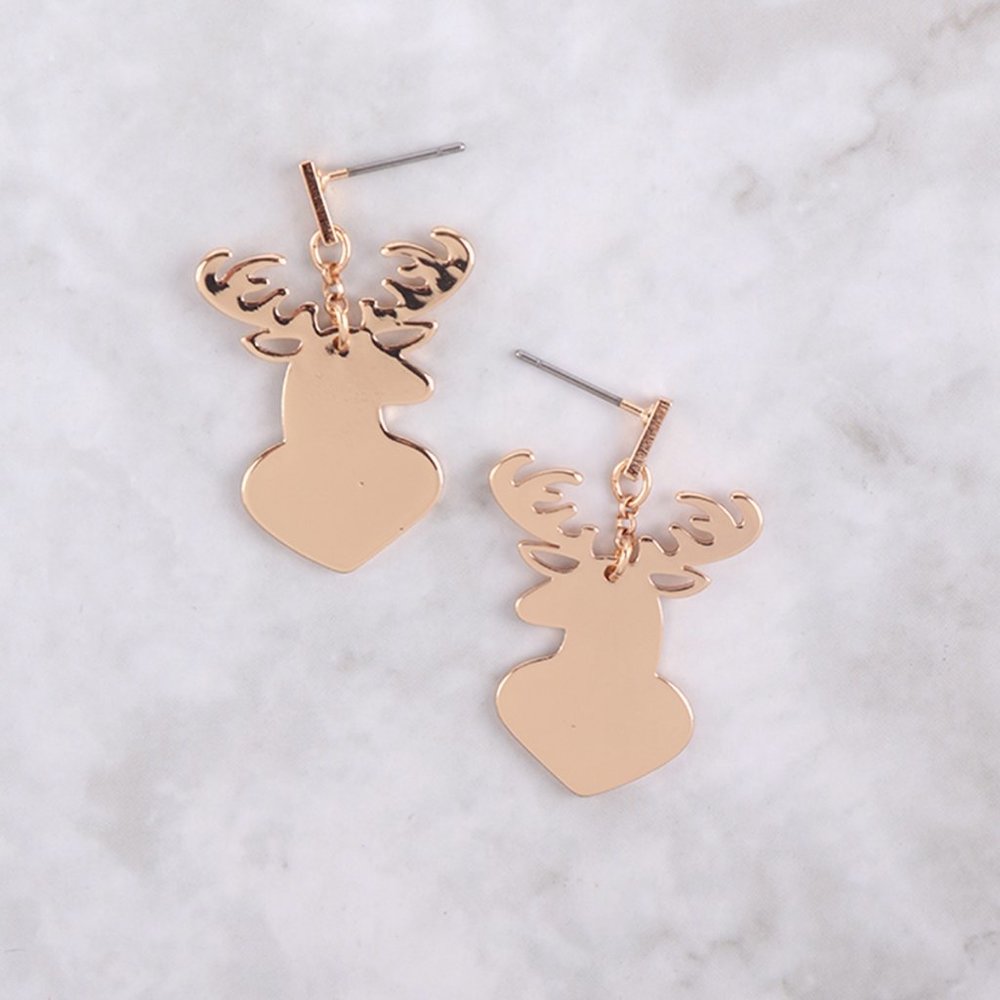 3 PACK: Christmas reindeer women's gold tone post dangle earrings Winter